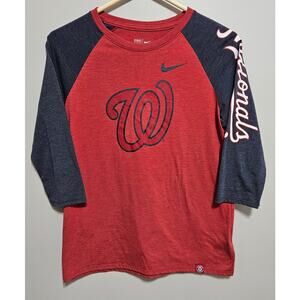 Nike Washington Nationals MLB Baseball Red Blue Shirt Athletic Cut 3/4 Sleeve M